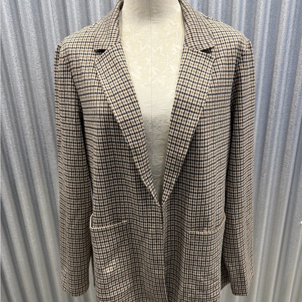 Matty M Beige and Brown Checked Boyfriend Blazer
